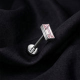 Detail View 1 of Implant Grade Titanium OneFit Threadless Rectangular Gem Top Flat Back Stud Labret-Pink