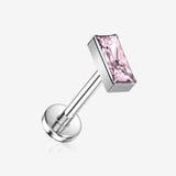 Implant Grade Titanium OneFit Threadless Rectangular Gem Top Flat Back Stud Labret-Pink