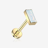 Implant Grade Titanium OneFit Threadless Golden Rectangular Opal Top Flat Back Stud Labret-White