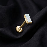 Detail View 1 of Implant Grade Titanium OneFit Threadless Golden Rectangular Opal Top Flat Back Stud Labret-White