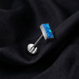 Detail View 1 of Implant Grade Titanium OneFit Threadless Rectangular Opal Top Flat Back Stud Labret-Blue