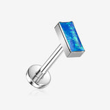 Implant Grade Titanium OneFit Threadless Rectangular Opal Top Flat Back Stud Labret-Blue