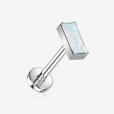 Implant Grade Titanium OneFit Threadless Rectangular Opal Top Flat Back Stud Labret-White