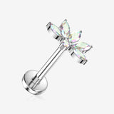 Implant Grade Titanium OneFit Threadless Lotus Flower Sparkle Top Flat Back Stud Labret-Aurora Borealis