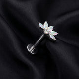 Detail View 1 of Implant Grade Titanium OneFit Threadless Lotus Flower Sparkle Top Flat Back Stud Labret-Aurora Borealis