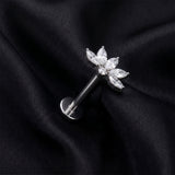 Detail View 1 of Implant Grade Titanium OneFit Threadless Lotus Flower Sparkle Top Flat Back Stud Labret-Clear Gem