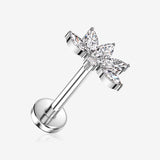 Implant Grade Titanium OneFit Threadless Lotus Flower Sparkle Top Flat Back Stud Labret-Clear Gem