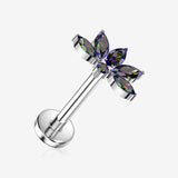 Implant Grade Titanium OneFit Threadless Lotus Flower Sparkle Top Flat Back Stud Labret-Vitrail Medium