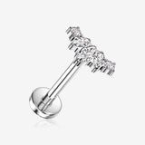 Implant Grade Titanium OneFit Threadless Tiara Curve Sparkle Top Flat Back Stud Labret-Clear Gem