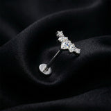 Detail View 1 of Implant Grade Titanium OneFit Threadless Tiara Curve Sparkle Top Flat Back Stud Labret-Clear Gem