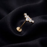 Detail View 1 of Implant Grade Titanium OneFit Threadless Golden Tiara Curve Sparkle Top Flat Back Stud Labret-Clear Gem