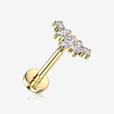 Implant Grade Titanium OneFit Threadless Golden Tiara Curve Sparkle Top Flat Back Stud Labret-Clear Gem