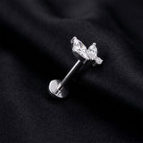 Detail View 1 of Implant Grade Titanium OneFit Threadless Dainty Floral Sparkle Top Flat Back Stud Labret-Clear Gem