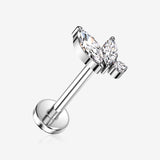Implant Grade Titanium OneFit Threadless Dainty Floral Sparkle Top Flat Back Stud Labret-Clear Gem