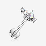 Implant Grade Titanium OneFit Threadless Dainty Floral Sparkle Top Flat Back Stud Labret-Clear Gem/Aurora Borealis