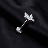 Detail View 1 of Implant Grade Titanium OneFit Threadless Dainty Floral Sparkle Top Flat Back Stud Labret-Clear Gem/Aurora Borealis
