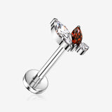Implant Grade Titanium OneFit Threadless Dainty Floral Sparkle Top Flat Back Stud Labret-Clear Gem/Red