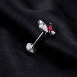 Detail View 1 of Implant Grade Titanium OneFit Threadless Dainty Floral Sparkle Top Flat Back Stud Labret-Clear Gem/Red