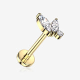 Implant Grade Titanium OneFit Threadless Golden Dainty Floral Sparkle Top Flat Back Stud Labret-Clear Gem
