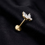 Detail View 1 of Implant Grade Titanium OneFit Threadless Golden Dainty Floral Sparkle Top Flat Back Stud Labret-Clear Gem
