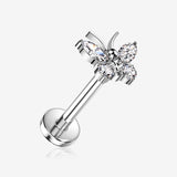 Implant Grade Titanium OneFit Threadless Butterfly Sparkle Top Flat Back Stud Labret-Clear Gem
