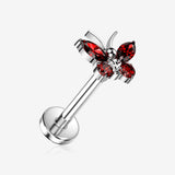 Implant Grade Titanium OneFit Threadless Butterfly Sparkle Top Flat Back Stud Labret-Red