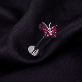 Detail View 1 of Implant Grade Titanium OneFit Threadless Butterfly Sparkle Top Flat Back Stud Labret-Red