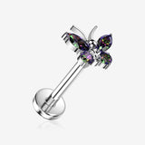 Implant Grade Titanium OneFit Threadless Butterfly Sparkle Top Flat Back Stud Labret-Vitrail Medium