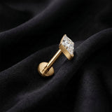Detail View 1 of Implant Grade Titanium OneFit Threadless Golden Kite Gem Sparkle Top Flat Back Stud Labret-Clear Gem