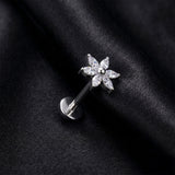 Detail View 1 of Implant Grade Titanium OneFit Threadless Marquise Flower Sparkle Top Flat Back Stud Labret-Clear Gem