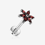 Implant Grade Titanium OneFit Threadless Marquise Flower Sparkle Top Flat Back Stud Labret-Red