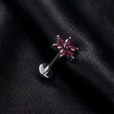 Detail View 1 of Implant Grade Titanium OneFit Threadless Marquise Flower Sparkle Top Flat Back Stud Labret-Red