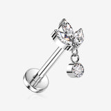 Implant Grade Titanium OneFit Threadless Triple Marquise Leaf Sparkle Dangle Top Flat Back Stud Labret-Clear Gem
