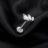 Detail View 1 of Implant Grade Titanium OneFit Threadless Triple Marquise Leaf Sparkle Top Flat Back Stud Labret-Aurora Borealis