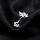 Detail View 1 of Implant Grade Titanium OneFit Threadless Triple Marquise Leaf Sparkle Top Flat Back Stud Labret-Clear Gem