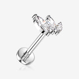 Implant Grade Titanium OneFit Threadless Triple Marquise Leaf Sparkle Top Flat Back Stud Labret-Clear Gem