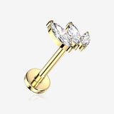 Implant Grade Titanium OneFit Threadless Golden Triple Marquise Leaf Sparkle Top Flat Back Stud Labret-Clear Gem