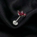 Detail View 1 of Implant Grade Titanium OneFit Threadless Triple Marquise Leaf Sparkle Top Flat Back Stud Labret-Red