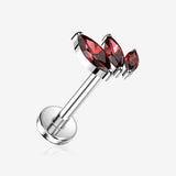 Implant Grade Titanium OneFit Threadless Triple Marquise Leaf Sparkle Top Flat Back Stud Labret-Red