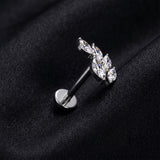 Detail View 1 of Implant Grade Titanium OneFit Threadless Marquise Journey Leaf Sparkle Top Flat Back Stud Labret-Clear Gem