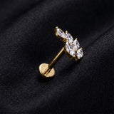 Detail View 1 of Implant Grade Titanium OneFit Threadless Golden Marquise Journey Leaf Sparkle Top Flat Back Stud Labret-Clear Gem