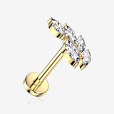Implant Grade Titanium OneFit Threadless Golden Marquise Journey Leaf Sparkle Top Flat Back Stud Labret-Clear Gem