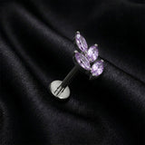 Detail View 1 of Implant Grade Titanium OneFit Threadless Marquise Vine Leaf Sparkle Top Flat Back Stud Labret-Amethyst