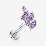 Implant Grade Titanium OneFit Threadless Marquise Vine Leaf Sparkle Top Flat Back Stud Labret-Amethyst