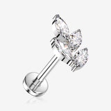 Implant Grade Titanium OneFit Threadless Marquise Vine Leaf Sparkle Top Flat Back Stud Labret-Clear Gem