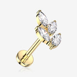 Implant Grade Titanium OneFit Threadless Golden Marquise Vine Leaf Sparkle Top Flat Back Stud Labret-Clear Gem