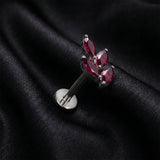Detail View 1 of Implant Grade Titanium OneFit Threadless Marquise Vine Leaf Sparkle Top Flat Back Stud Labret-Red