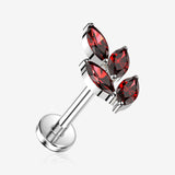 Implant Grade Titanium OneFit Threadless Marquise Vine Leaf Sparkle Top Flat Back Stud Labret-Red