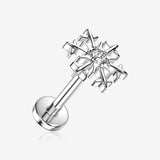 Implant Grade Titanium OneFit Threadless Snowflake Sparkle Top Flat Back Stud Labret-Clear Gem