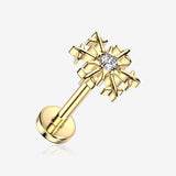 Implant Grade Titanium OneFit Threadless Golden Snowflake Sparkle Top Flat Back Stud Labret-Clear Gem